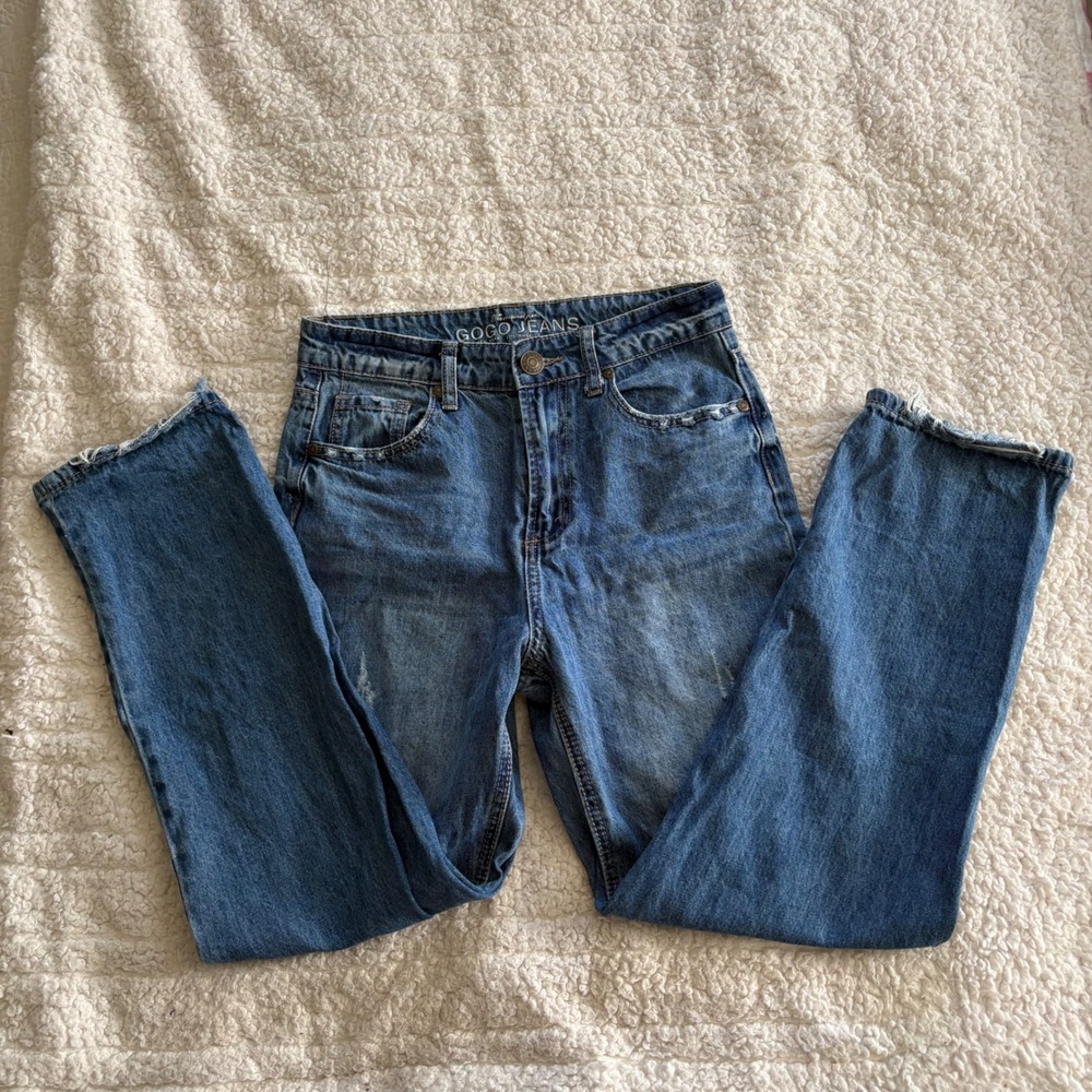 Gogo Jeans Womens Size 3 Blue Distressed High Rise Straight Leg Denim